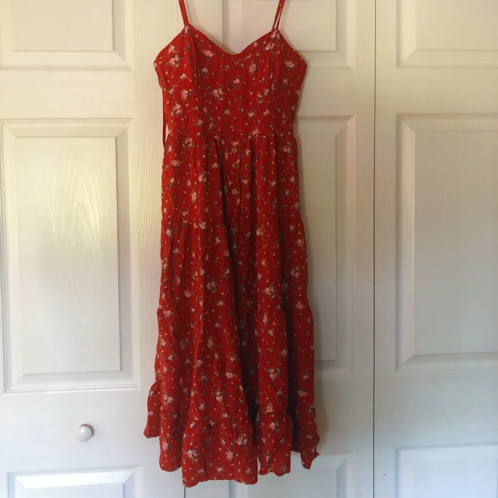 Red floral maxi dress